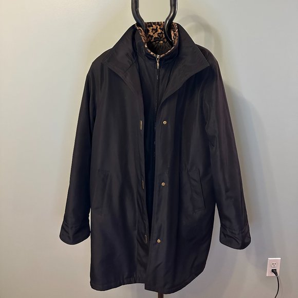 Liz Claiborne Ladies Mid Length Jacket with Leopard Trim - Picture 1 of 7